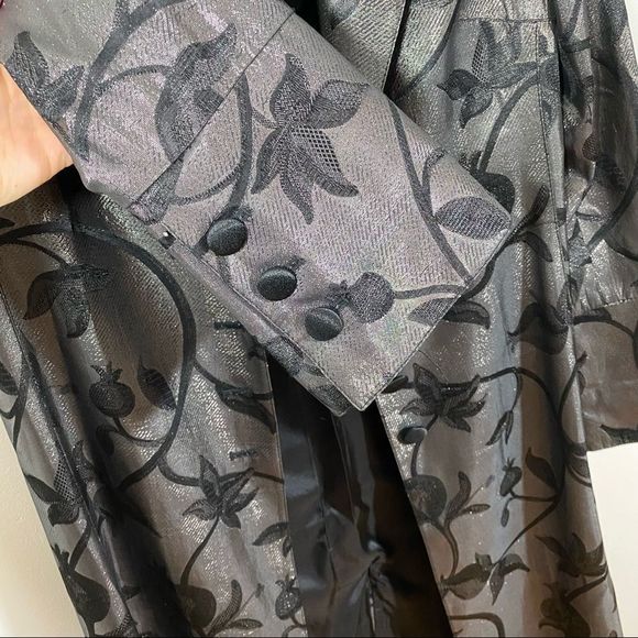 FRANCO MIRABELLI Couture Dark Silver Floral Trench Coat - Size 10 - Picture 3 of 12